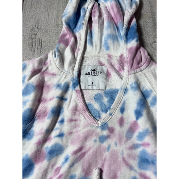 Hollister Tie Dye Hoodie Cropped Drawstring Pink Blue White Size S - Picture 3 of 6